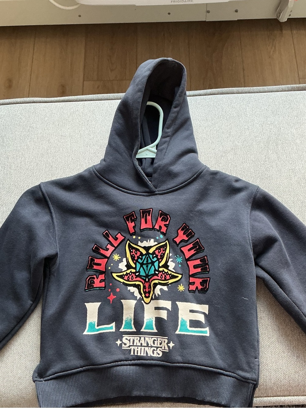 Zara Kids Navy Pullover Hoodie with Multicolor Stranger Things Graphic